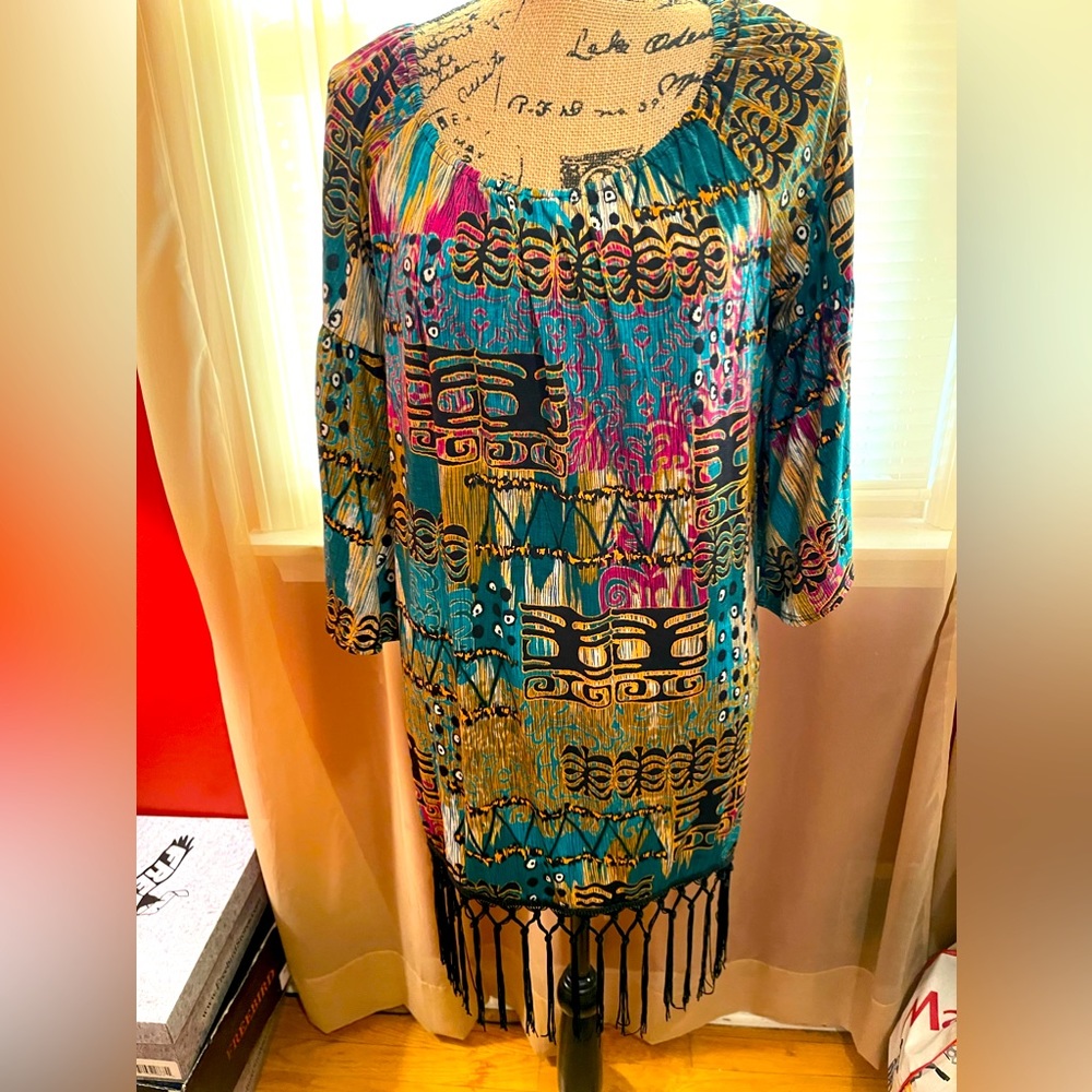 REDUCED Boutique item Tunic with fringed bottom, bell sleeves